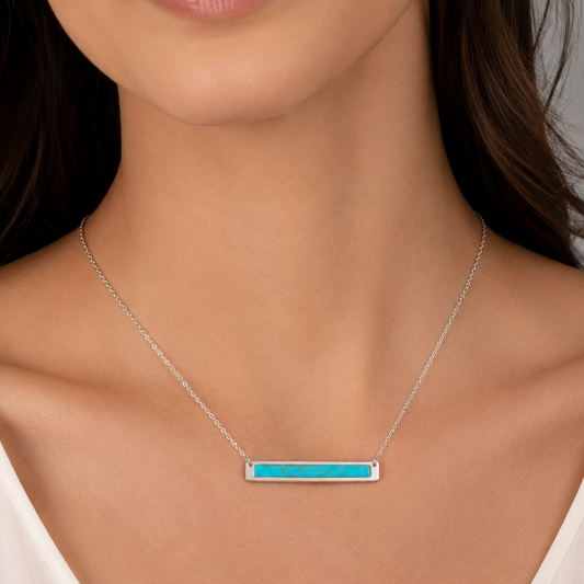 16" + 2" Rhodium Plated Turquoise Bar Necklace