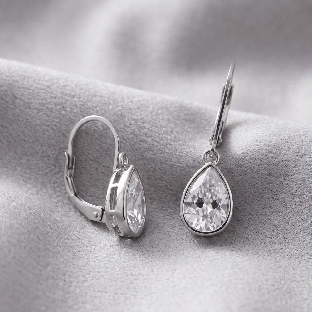 Rhodium Plated CZ Drop Earrings