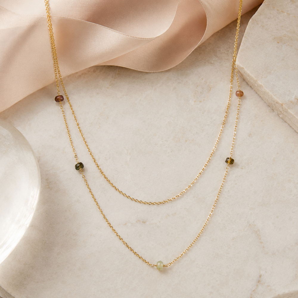 Two Strand 14 Karat Gold Plated Tourmaline Necklace