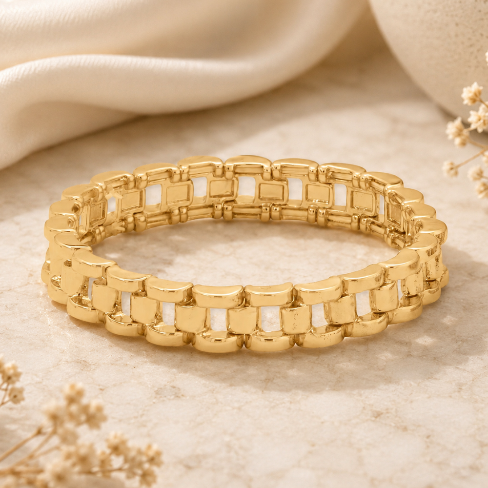 7-inch Watch Link Fashion Stretch Bracelet - 10.5mm - Gold - view 2