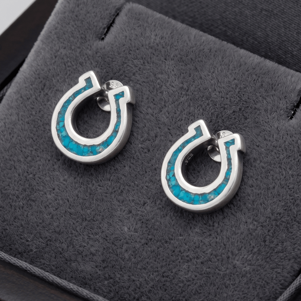 Oxidized Turquoise Chip Horseshoe Earrings