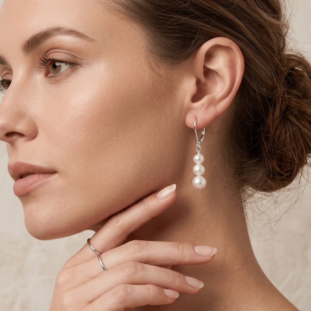 Stacked Cultured Freshwater Pearl Lever Earrings
