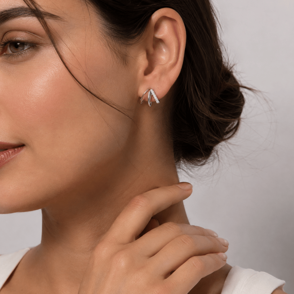 Rhodium Plated CZ Hoop Earrings
