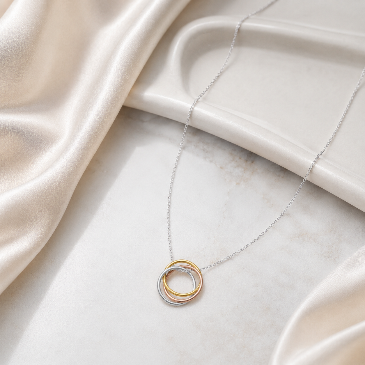 16" Necklace with Tri Tone Rings
