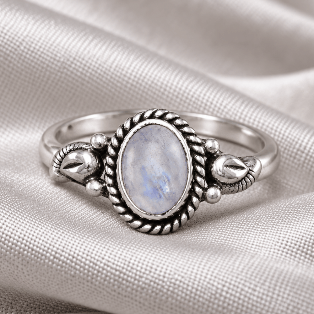 Oxidized Rainbow Moonstone Ring