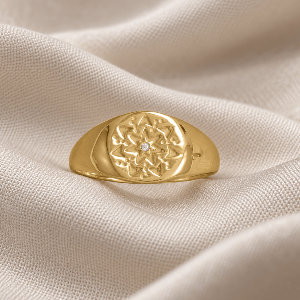 14 Karat Gold Plated Round CZ Star Ring
