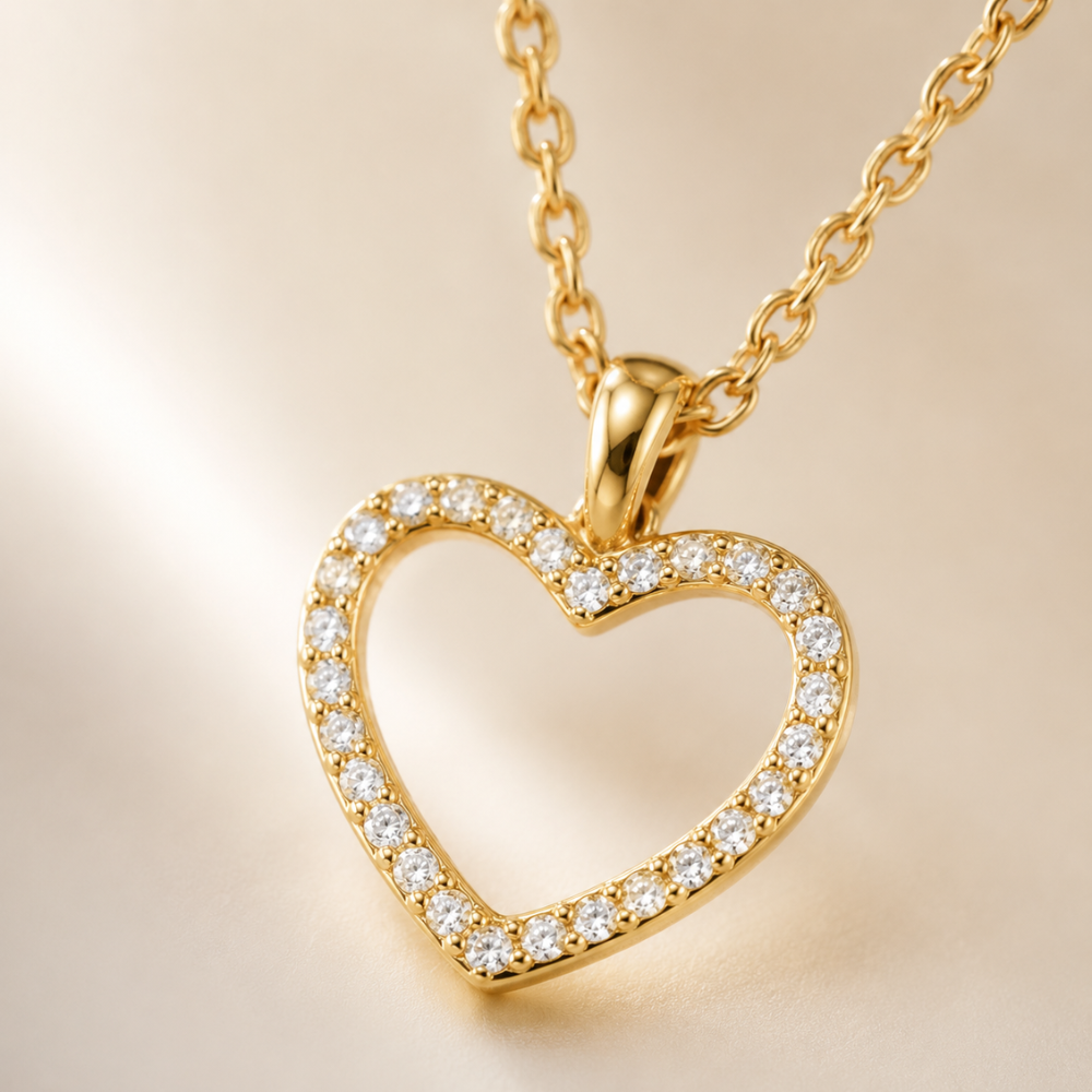 16" + 2" 14 Karat Gold Plated CZ Heart Necklace