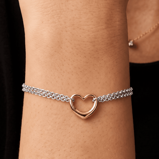 Two Tone Double Strand Open Heart Bracelet