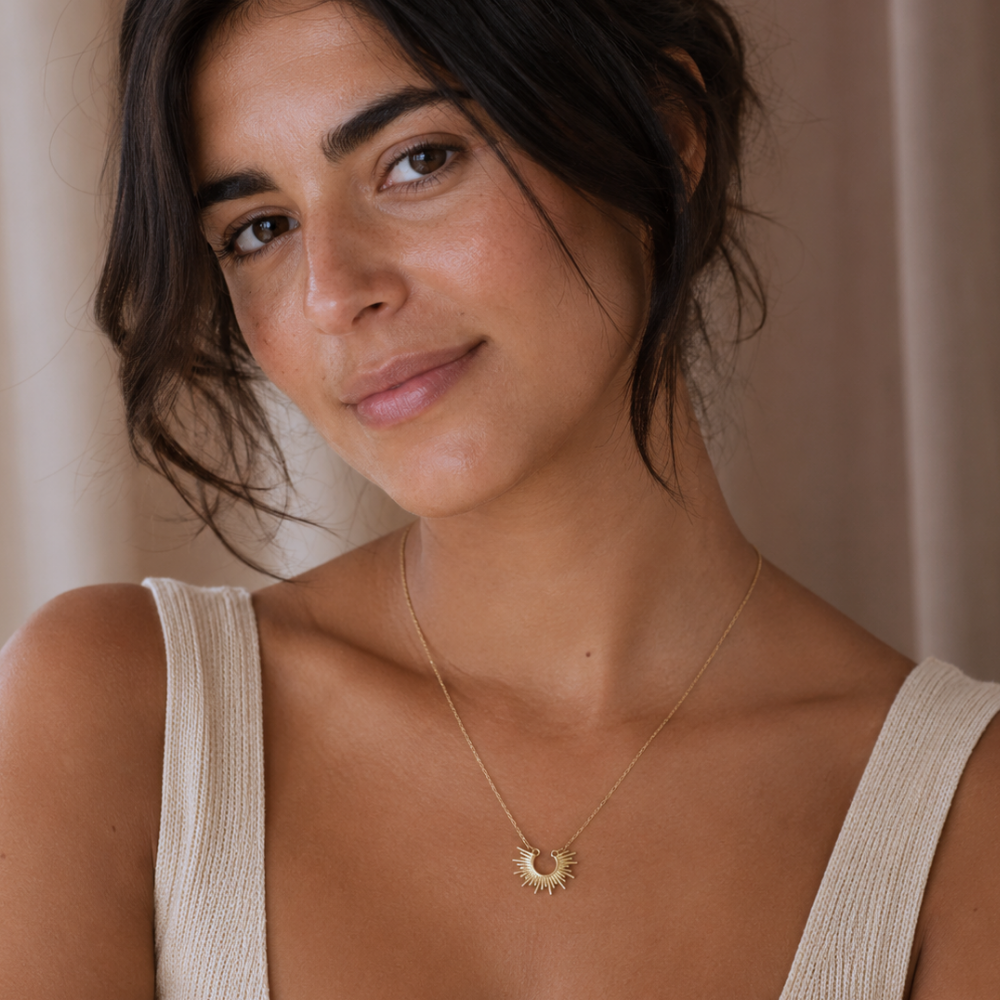 16" + 2" 14 Karat Gold Plated Mini Sunburst Necklace