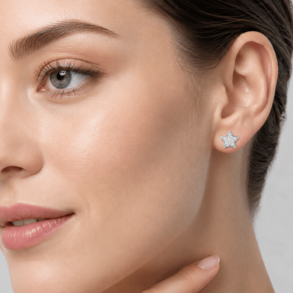 Rhodium Plated CZ Star Stud Earrings