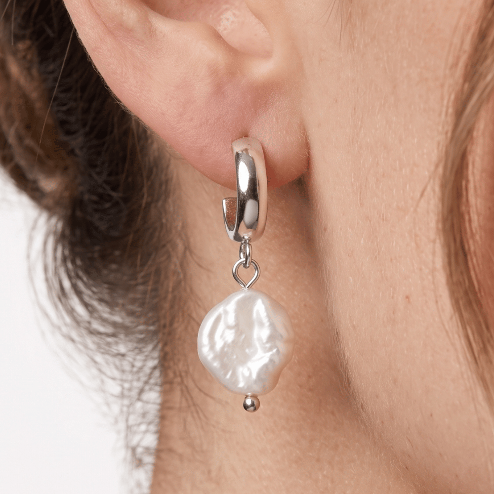 Silver Tone Cultured Freshwater Keshi Pearl Drop Fashion Earrings