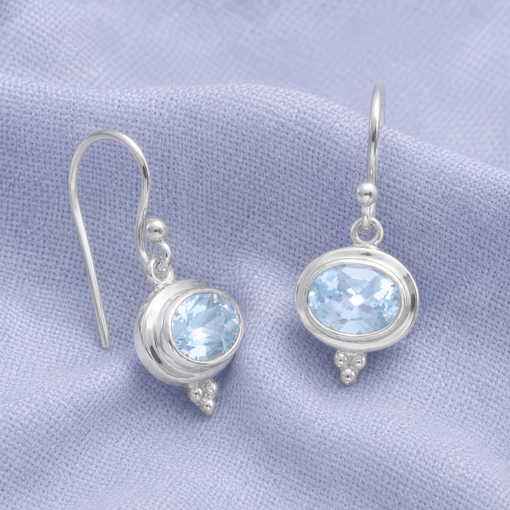Oval Blue Topaz French Wire Earrings