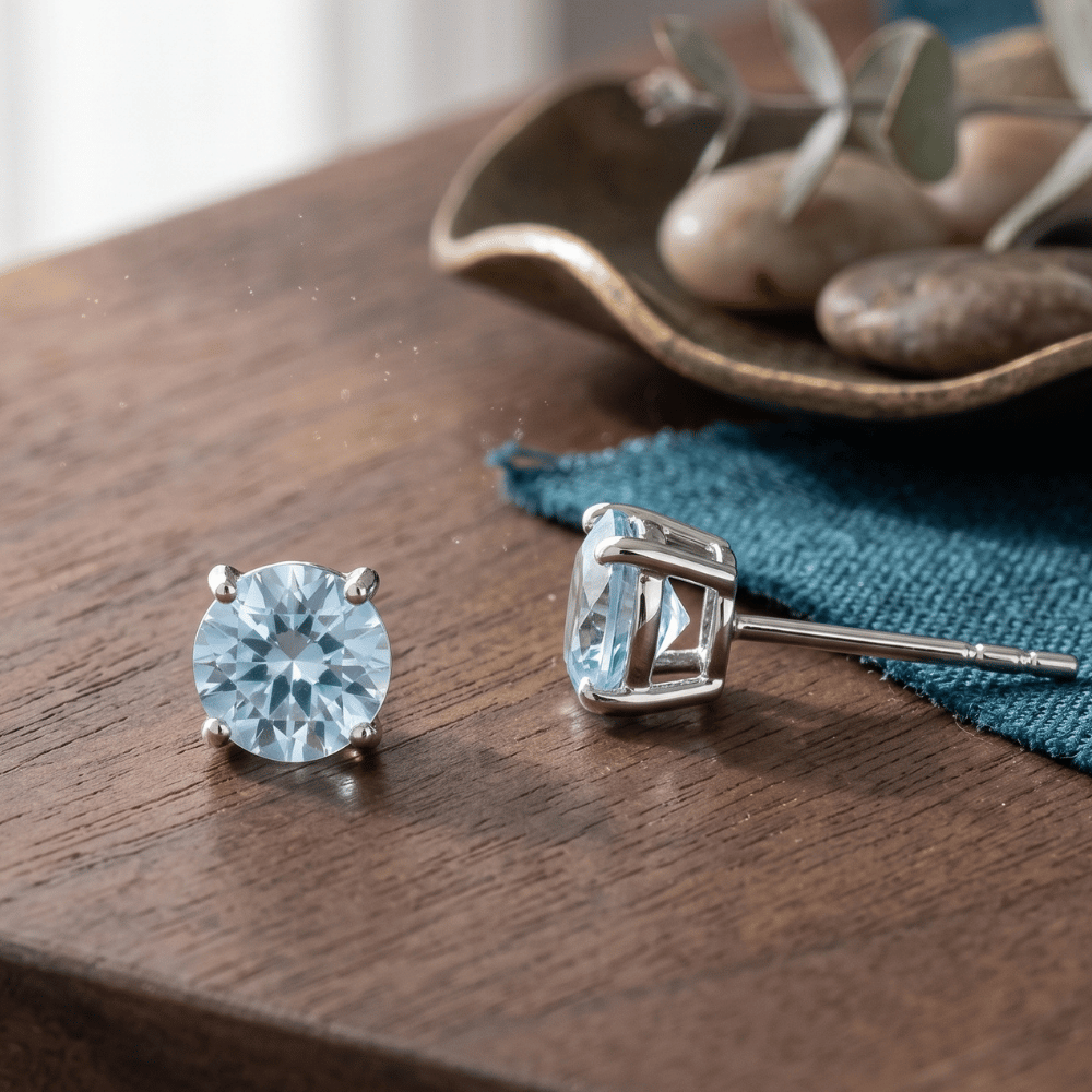 Rhodium Plated Birthstone Stud Earrings