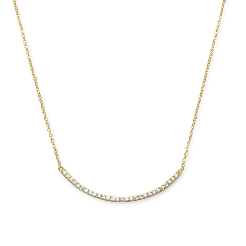 18" + 2" 14 Karat Gold Plated Curved CZ Bar Necklace