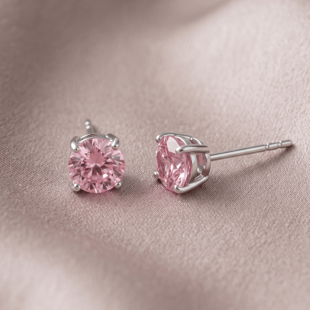 Rhodium Plated Birthstone Stud Earrings