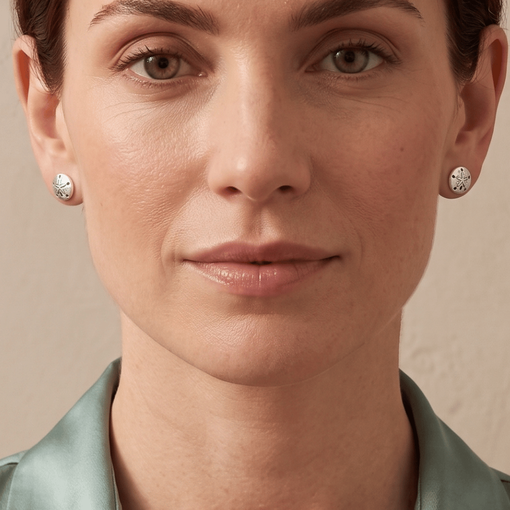 Oxidized Sand Dollar Stud Earrings
