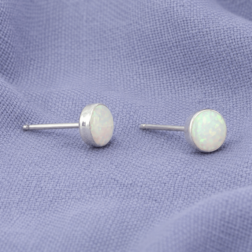 Synthetic White Opal Button Studs