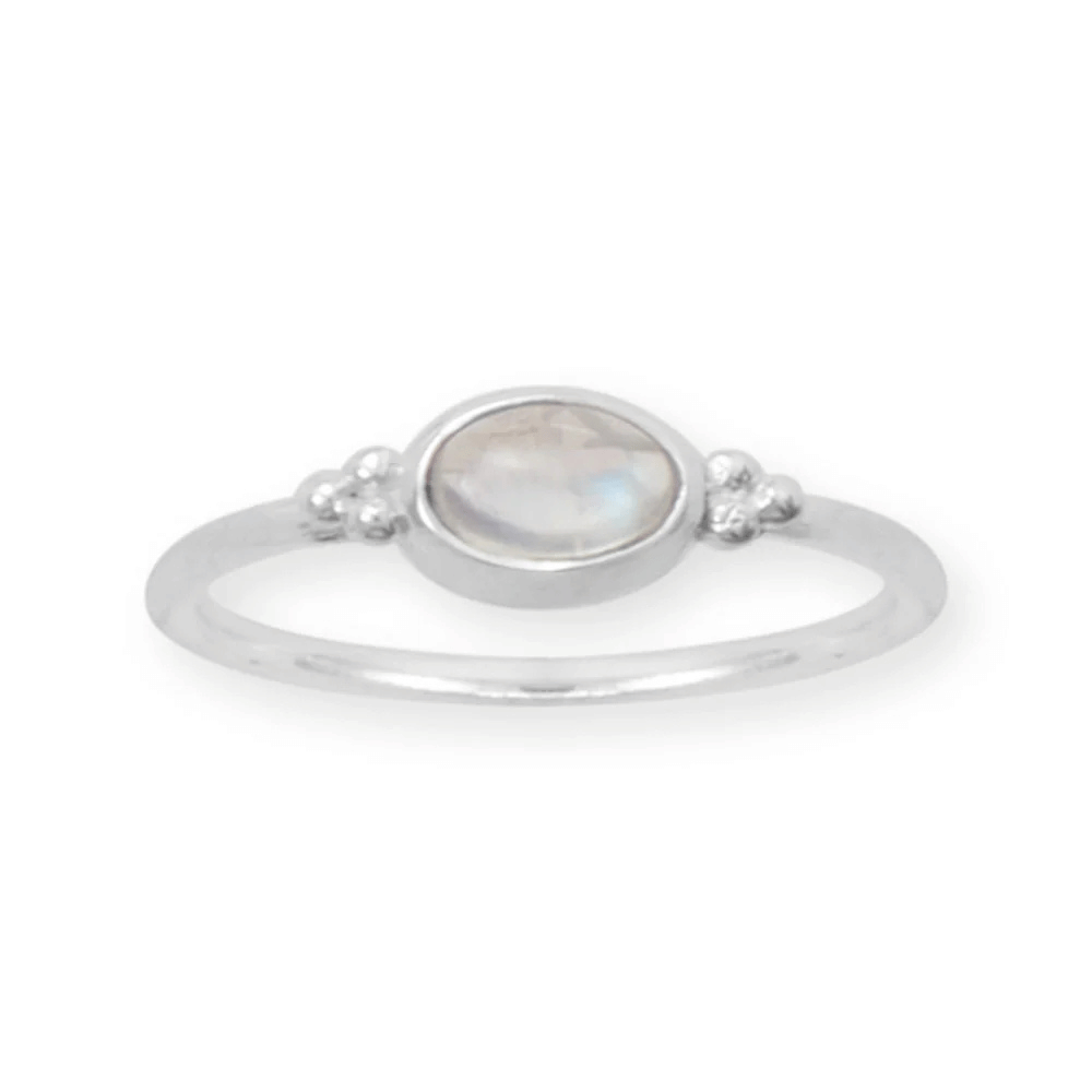 Dainty Oval Rainbow Moonstone Ring
