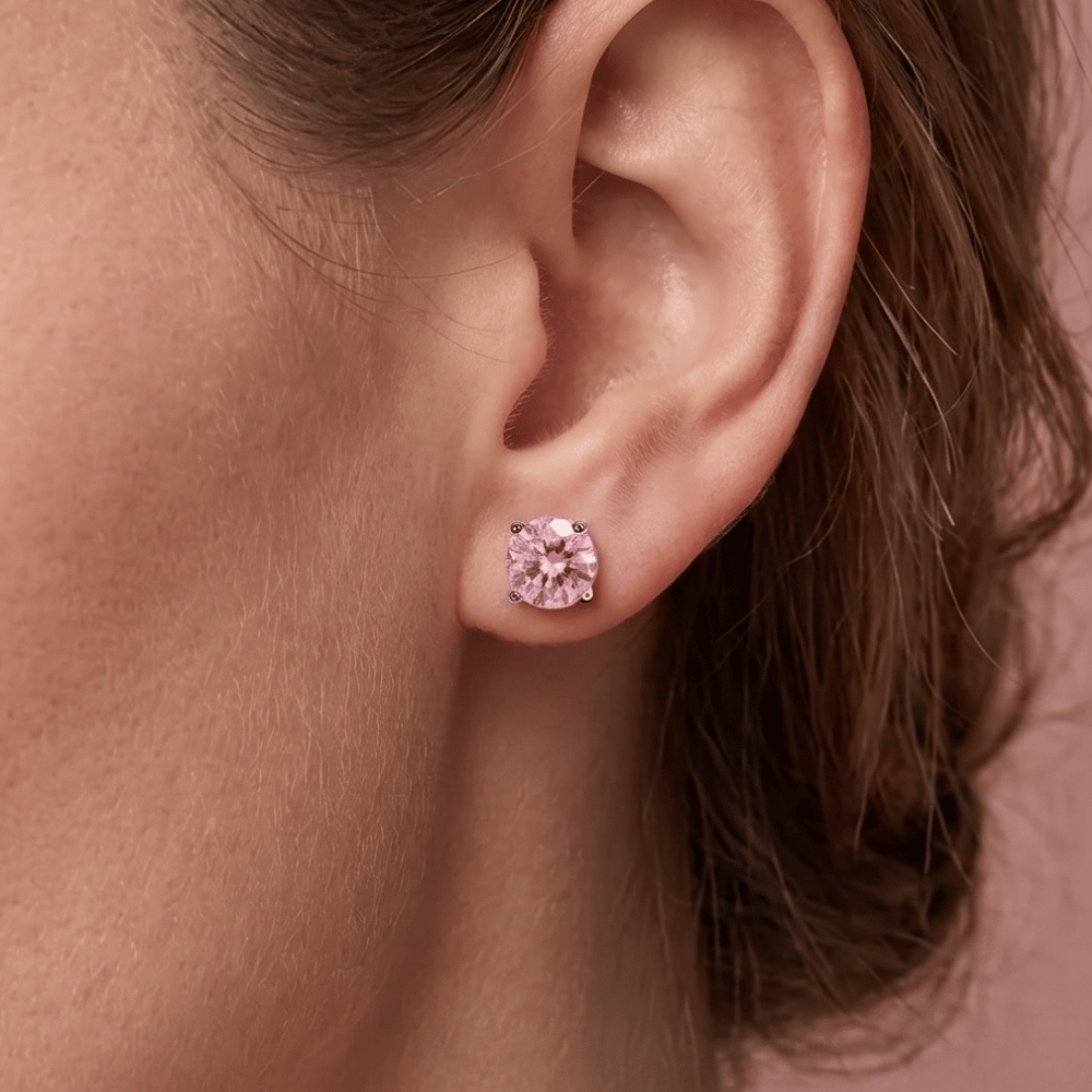 Rhodium Plated Birthstone Stud Earrings