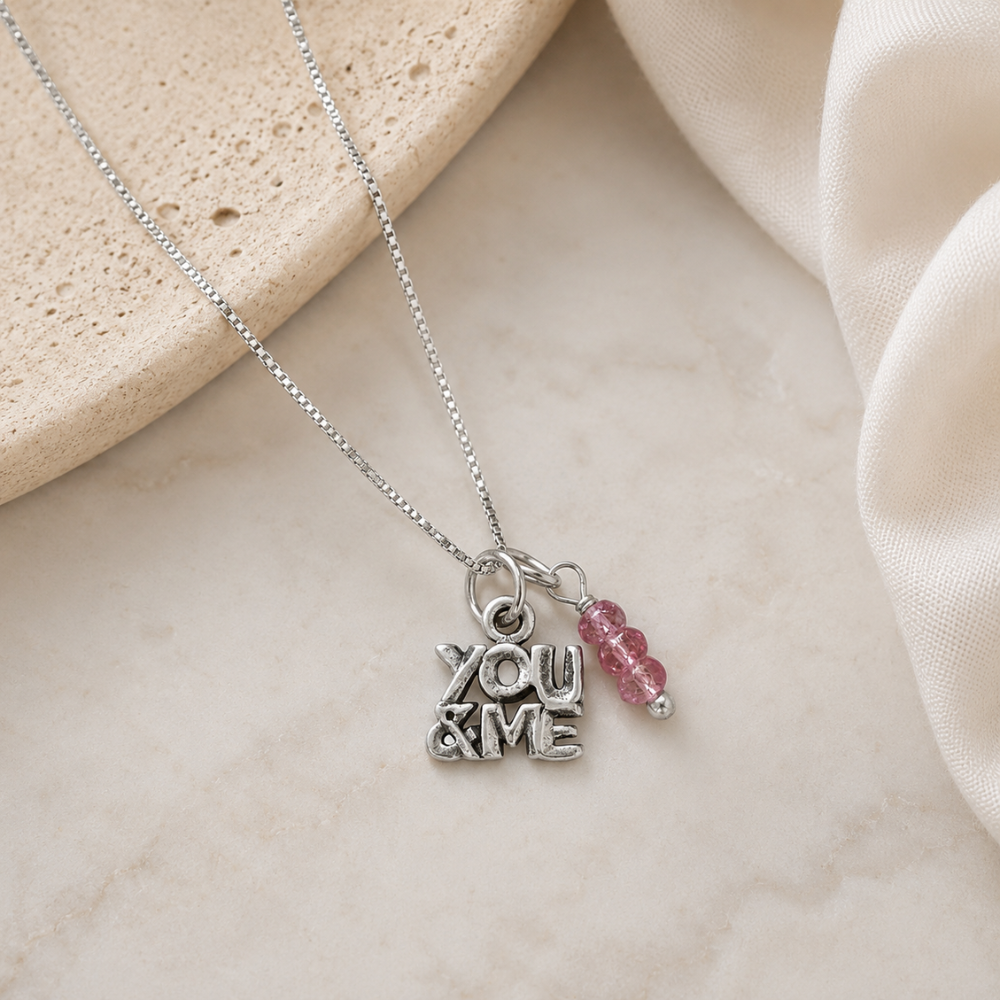 18" YOU & ME and Pink Tourmaline Gem Drop Necklace