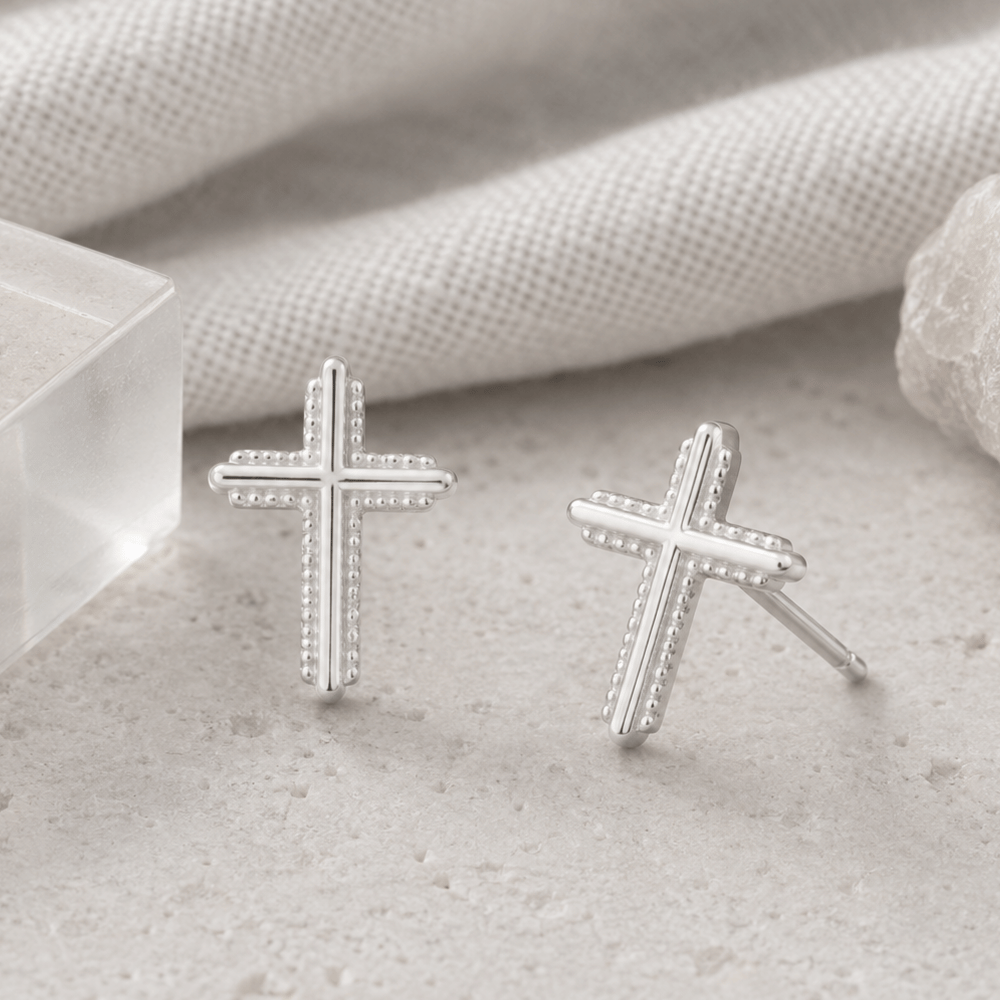 Polished Milgrain Cross Stud Earrings