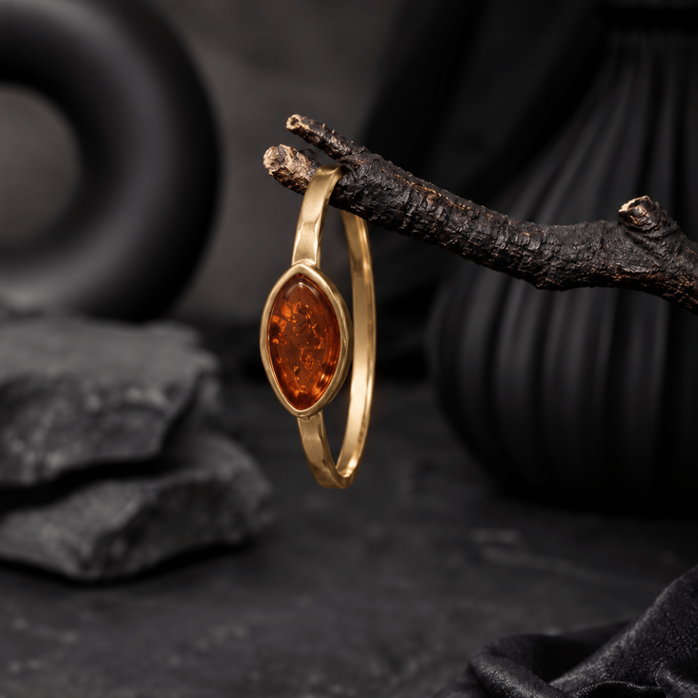 24 Karat Gold Plated Pear Baltic Amber Ring