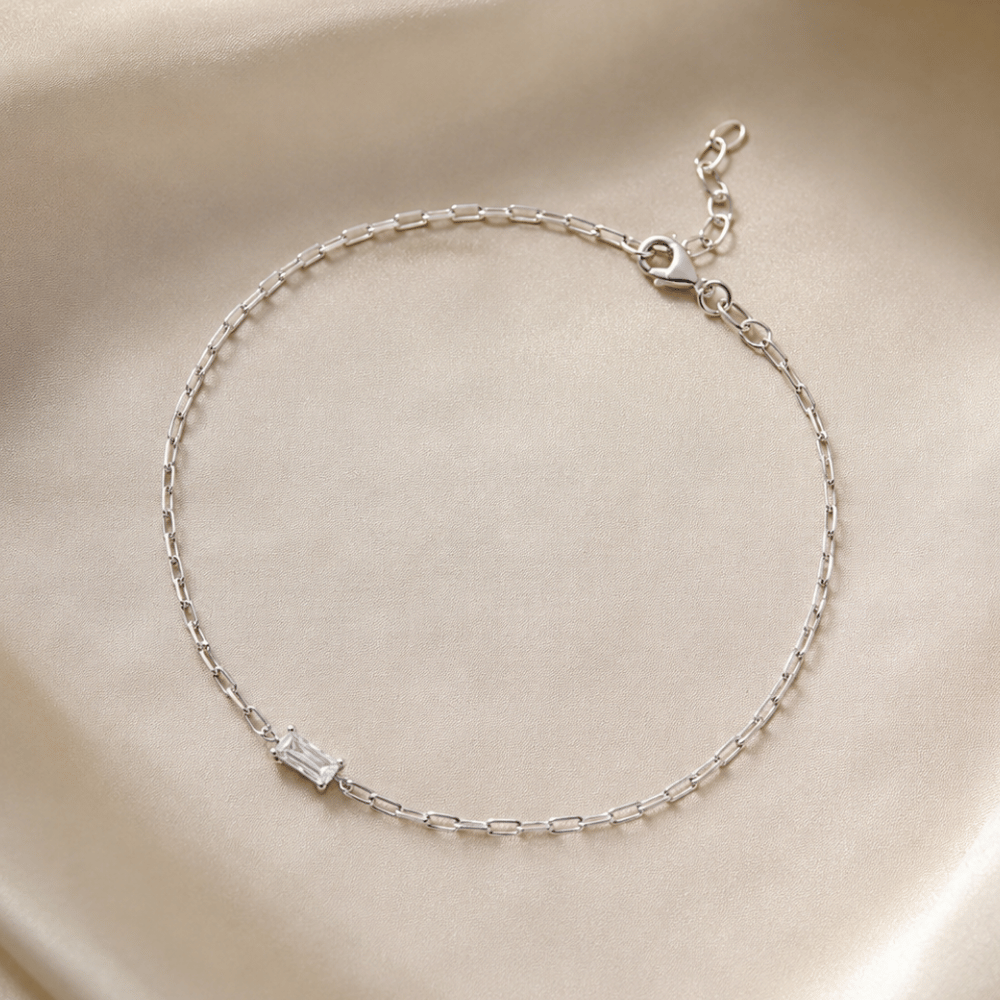 Baguette CZ Paperclip Chain Anklet