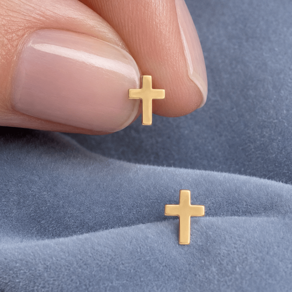 14 Karat Gold Plated Cross Stud Earrings