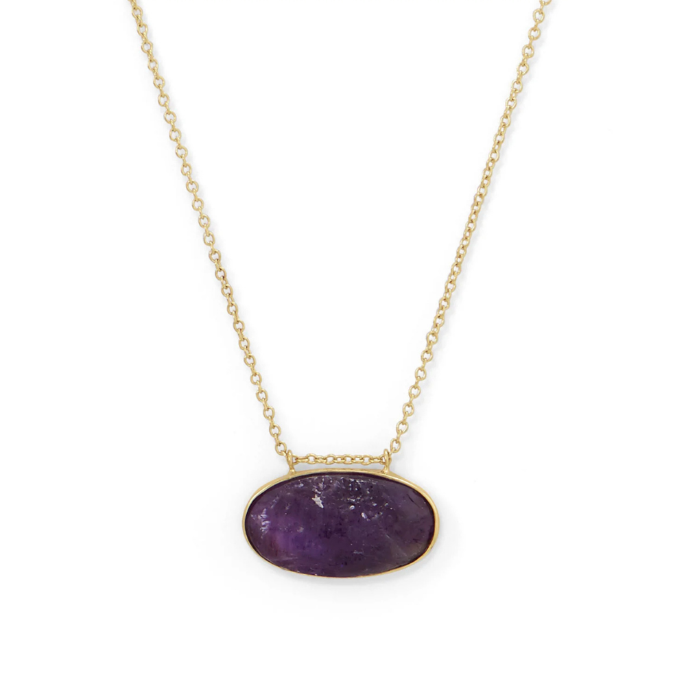 14 Karat Gold Plated Rough Cut Amethyst Slide Necklace