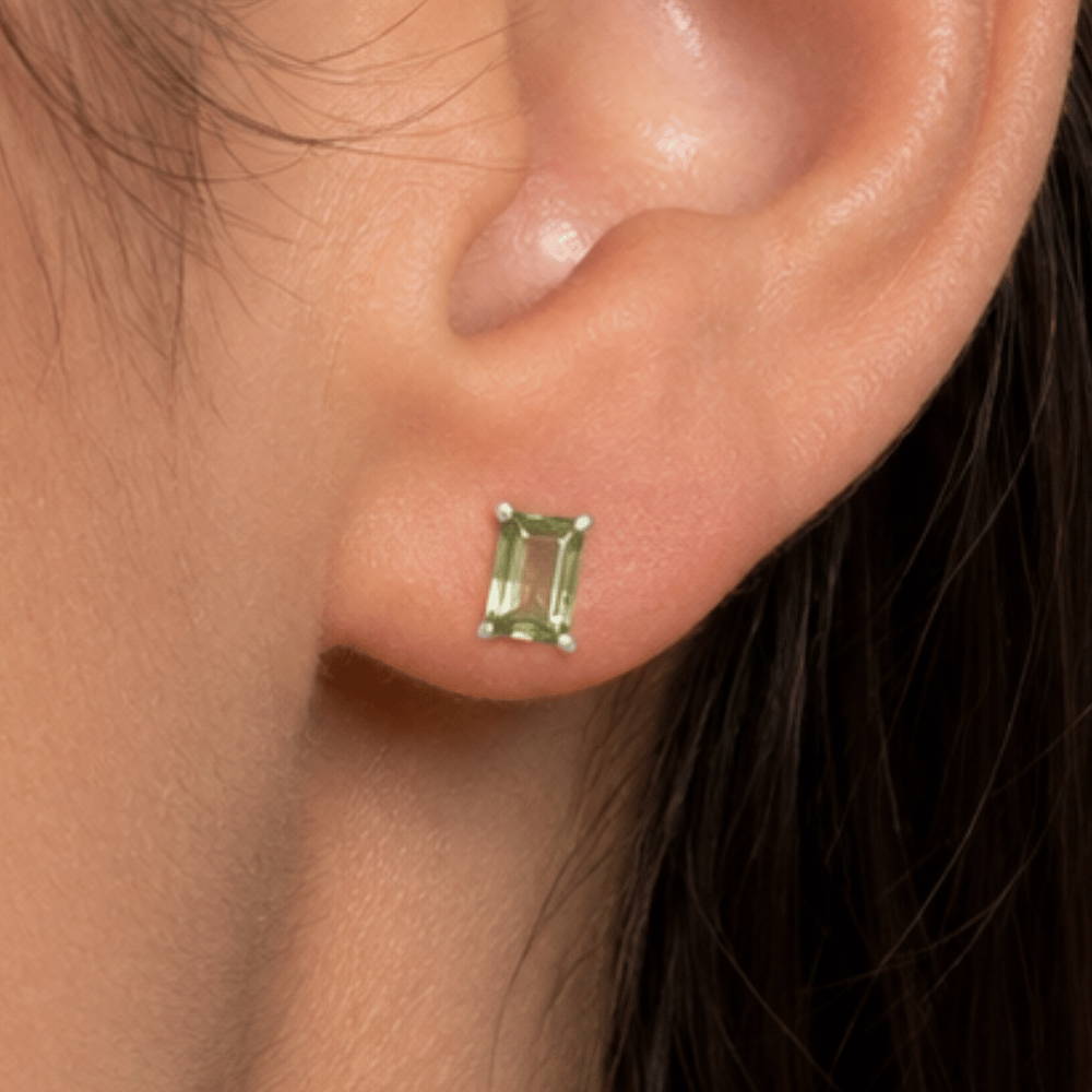 Emerald Cut Peridot Post Earrings