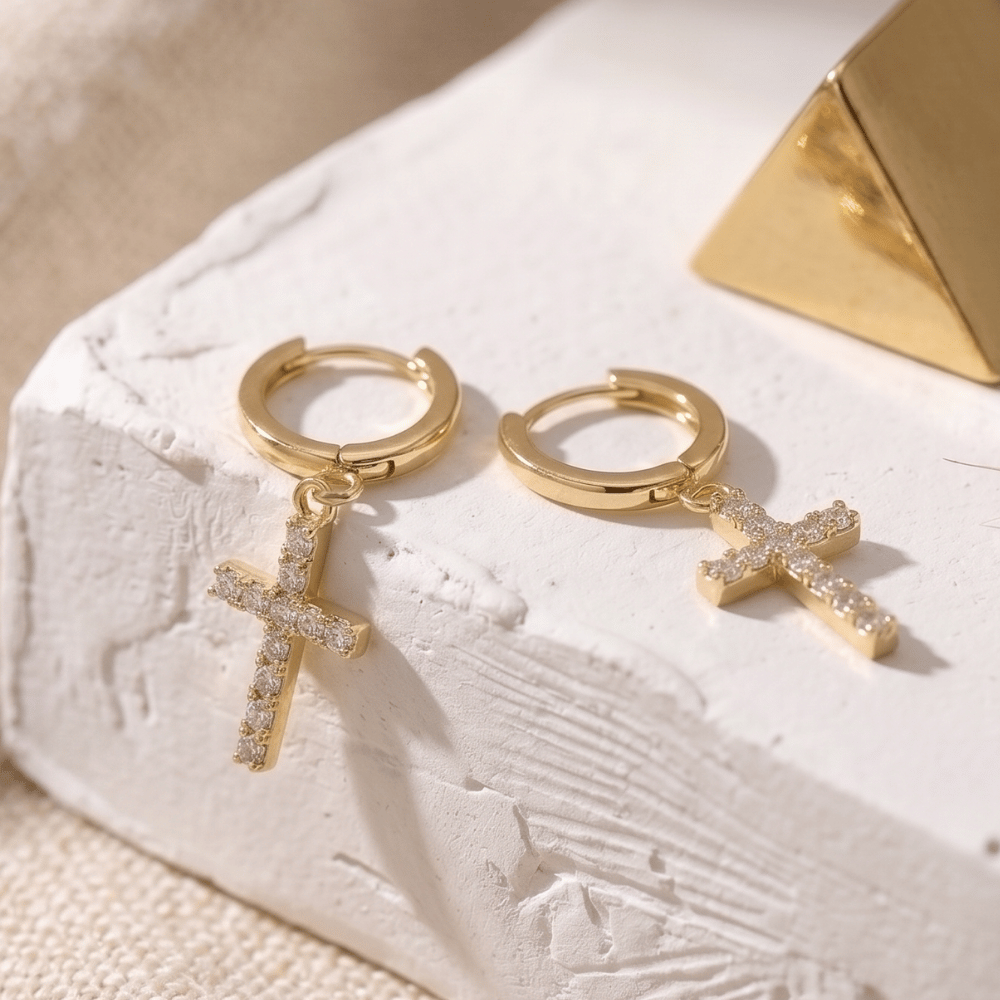 CZ Cross Hoop Earrings