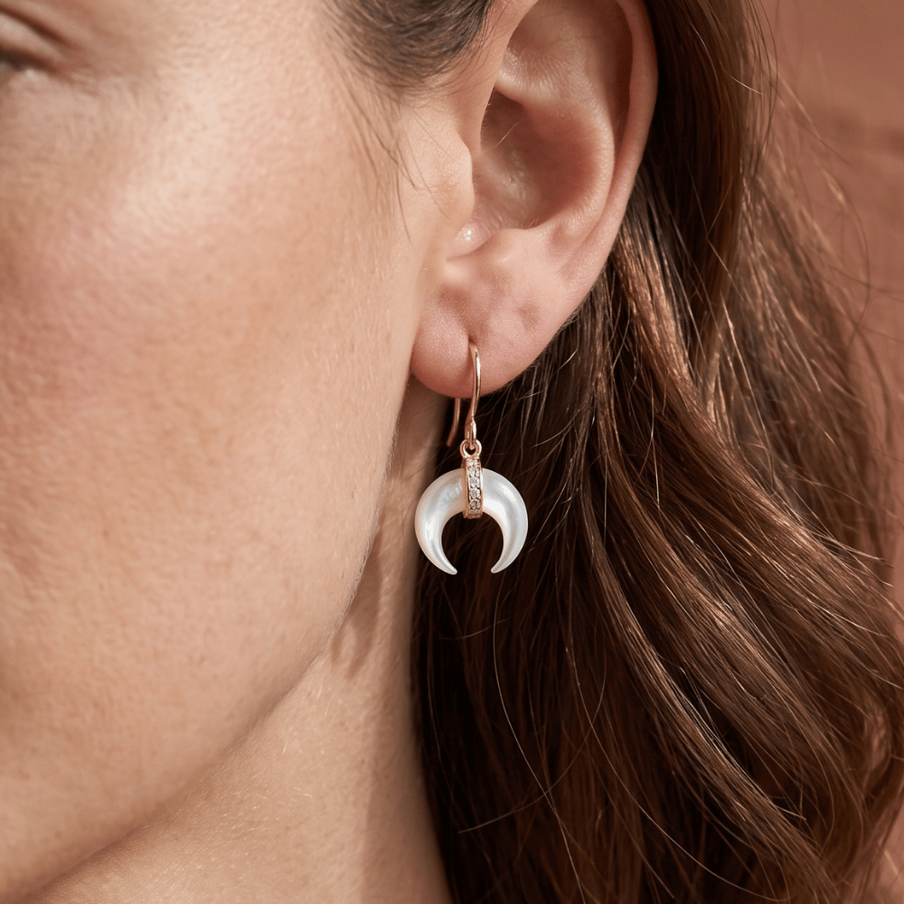 Mother of Pearl and CZ Crescent Gold Plate Earrings