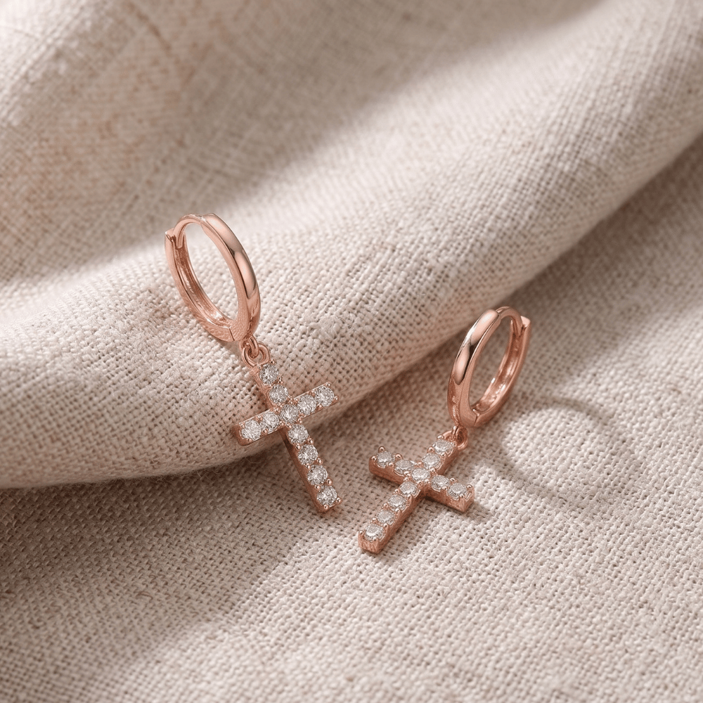 CZ Cross Hoop Earrings