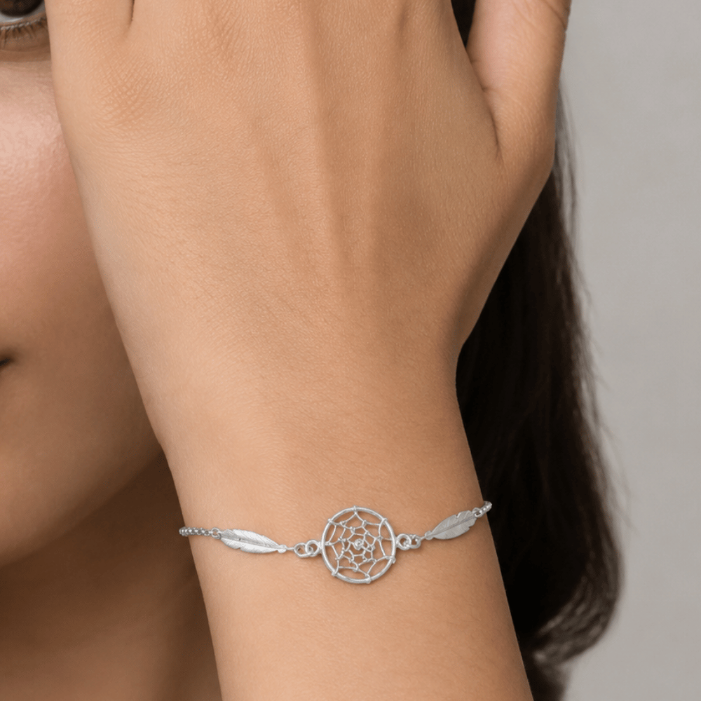 Rhodium Plated Dream Catcher Bolo Bracelet