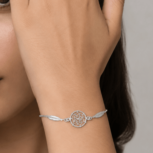 Rhodium Plated Dream Catcher Bolo Bracelet