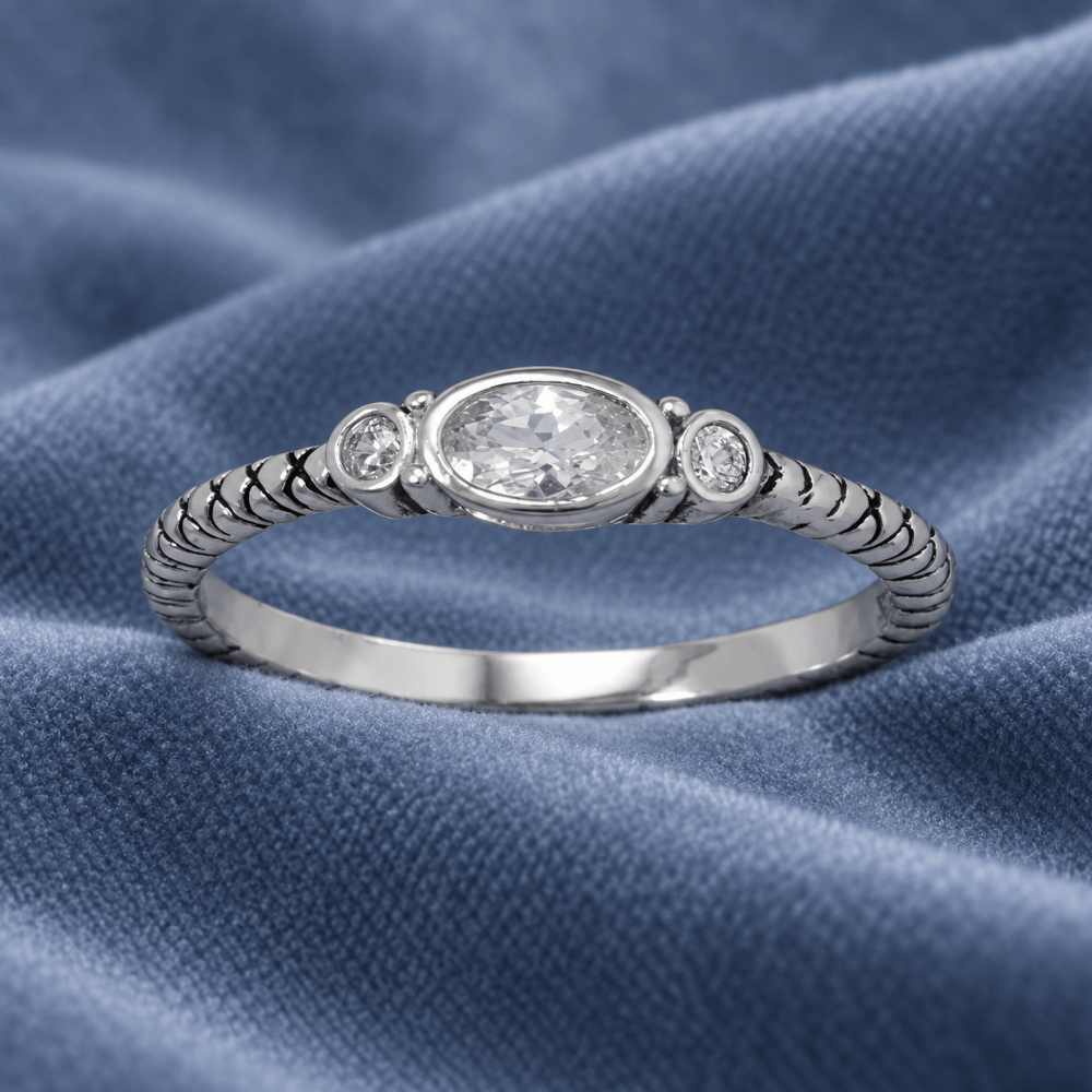 Rhodium Plated Oxidized Oval and Round CZ Ring