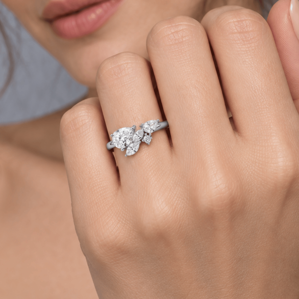 Rhodium Plated CZ Cluster Ring