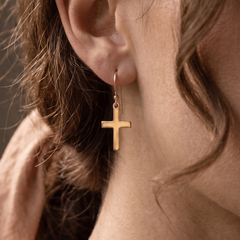 14/20 Gold Filled Cross French Wire Earrings