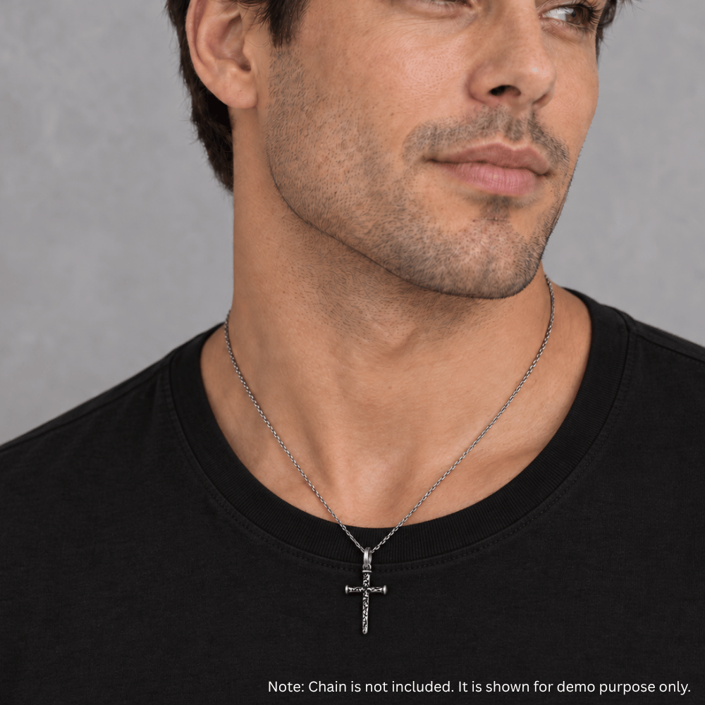 Small Oxidized Cross of Nails Pendant