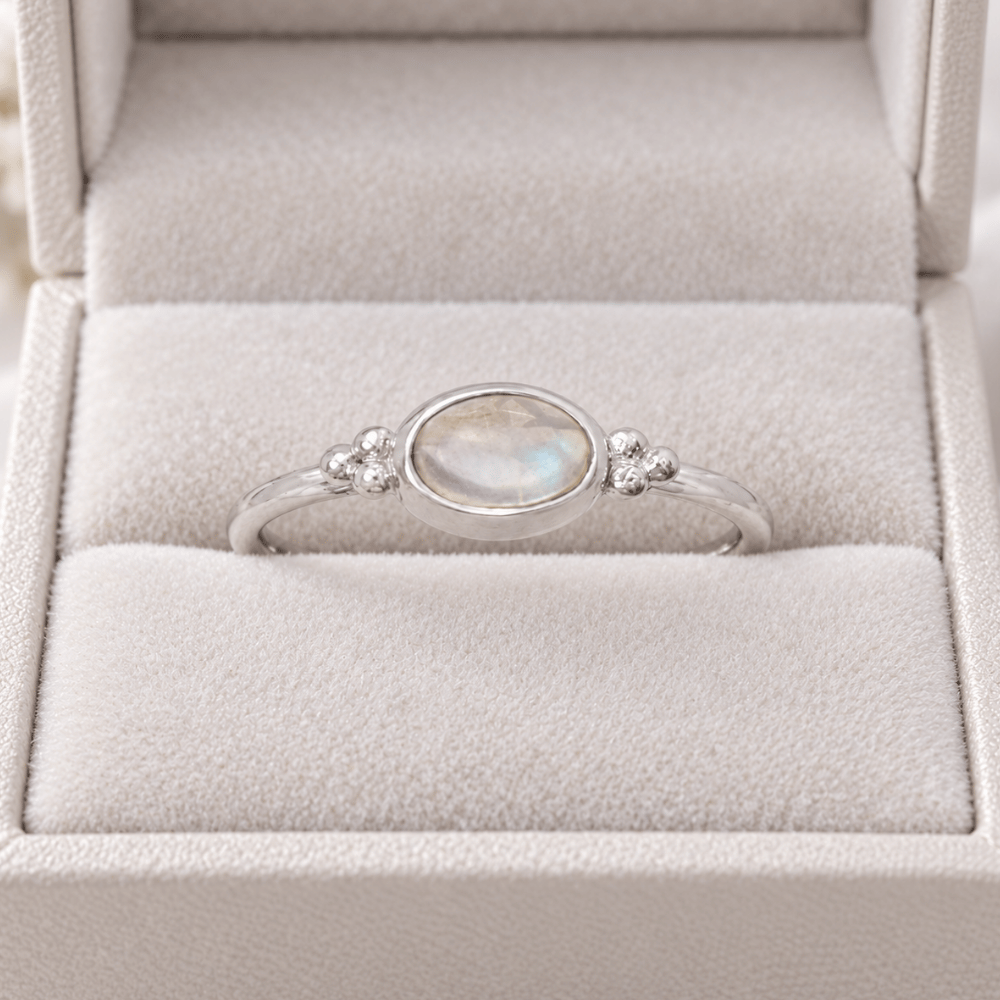 Dainty Oval Rainbow Moonstone Ring