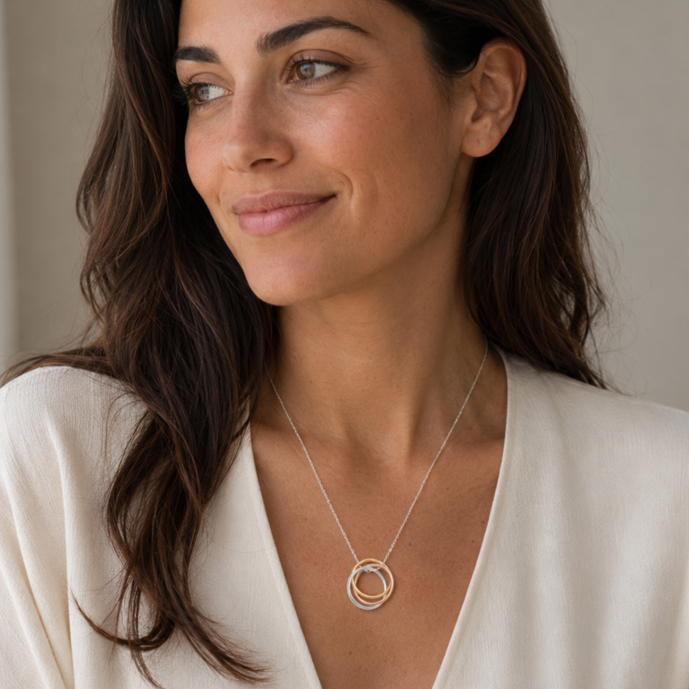 16" Necklace with Tri Tone Rings