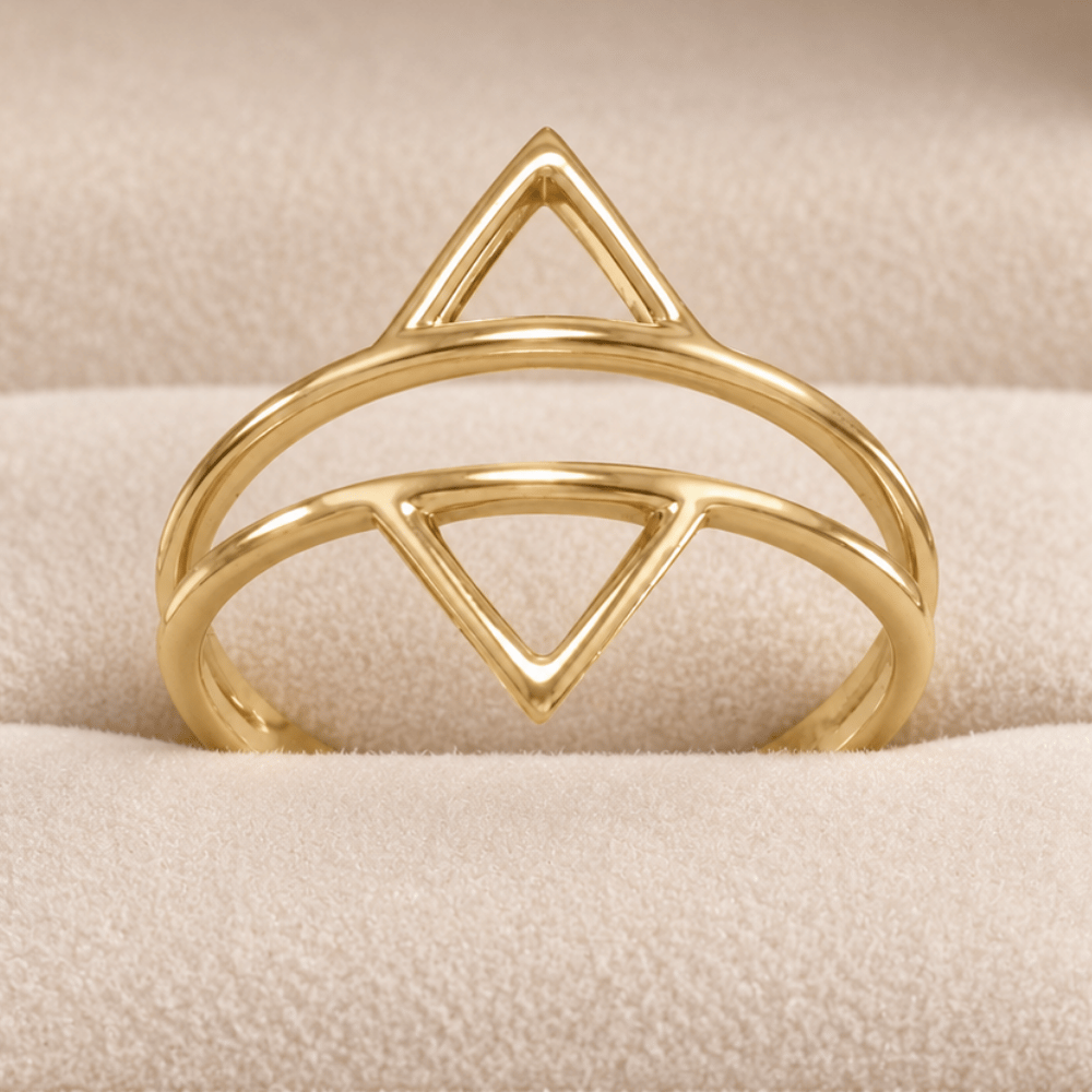 14 Karat Gold Plated Double Triangle Ring