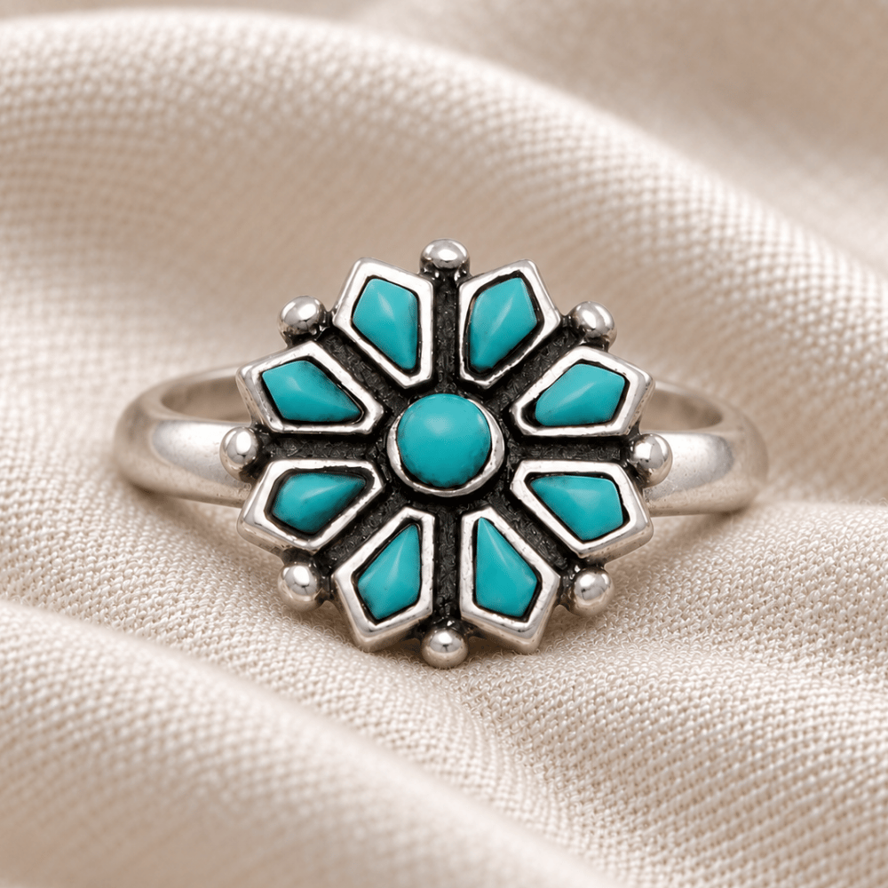 Reconstituted Turquoise Flower Ring
