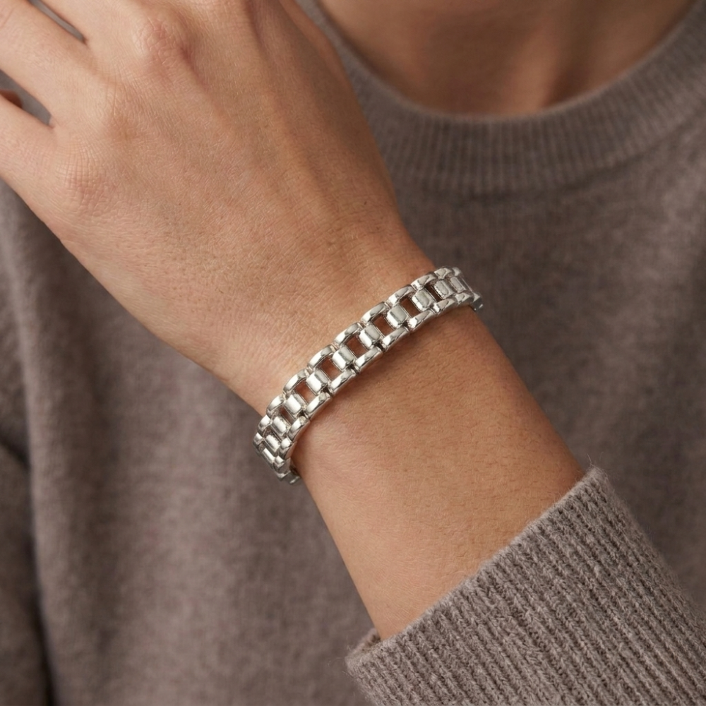 7-inch Watch Link Fashion Stretch Bracelet - 10.5mm - Silver - view 4
