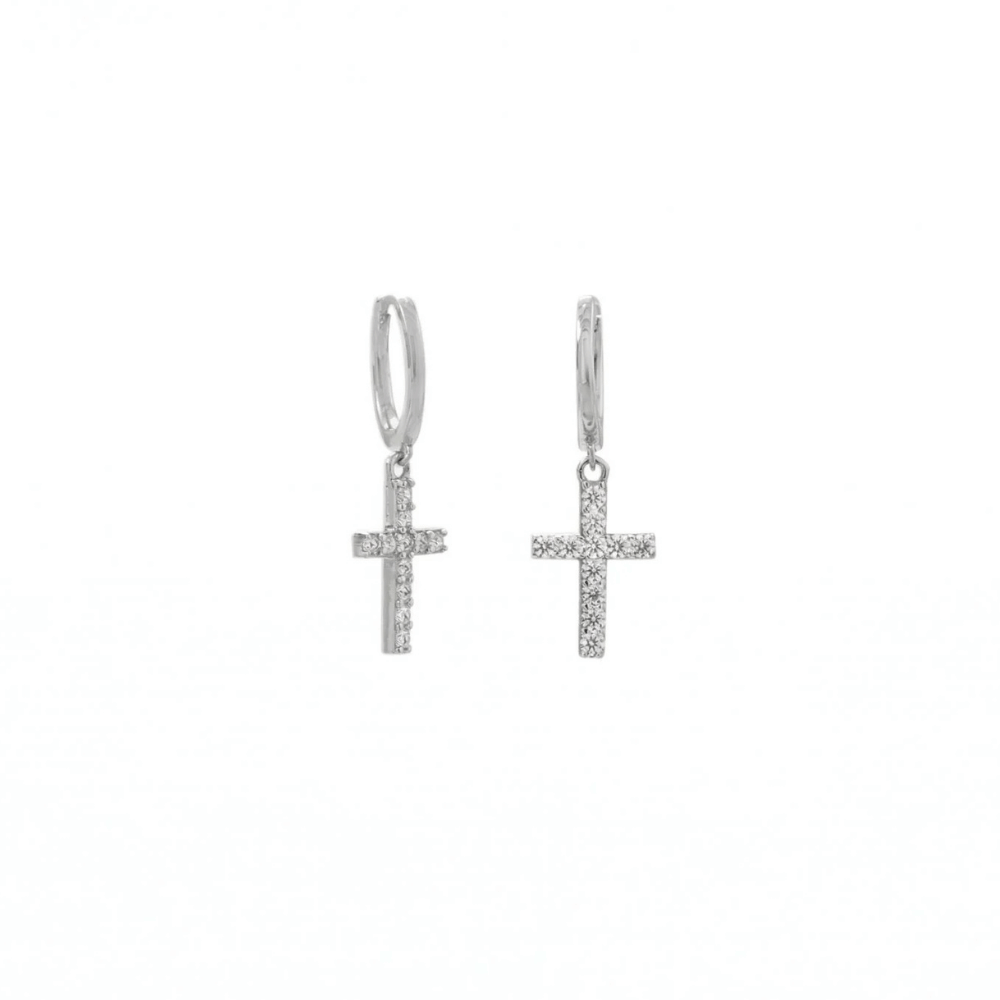 CZ Cross Hoop Earrings