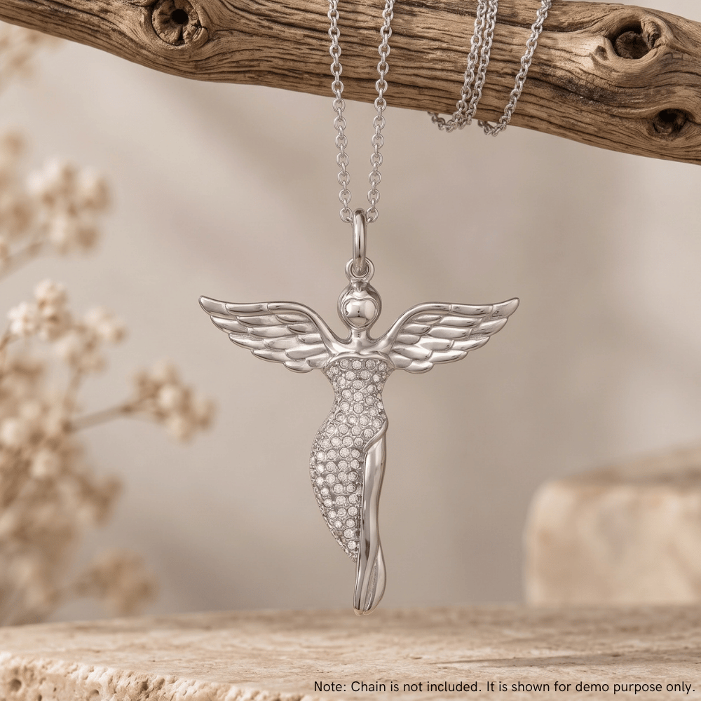 Rhodium Plated Swarovski Crystal Angel Pendant