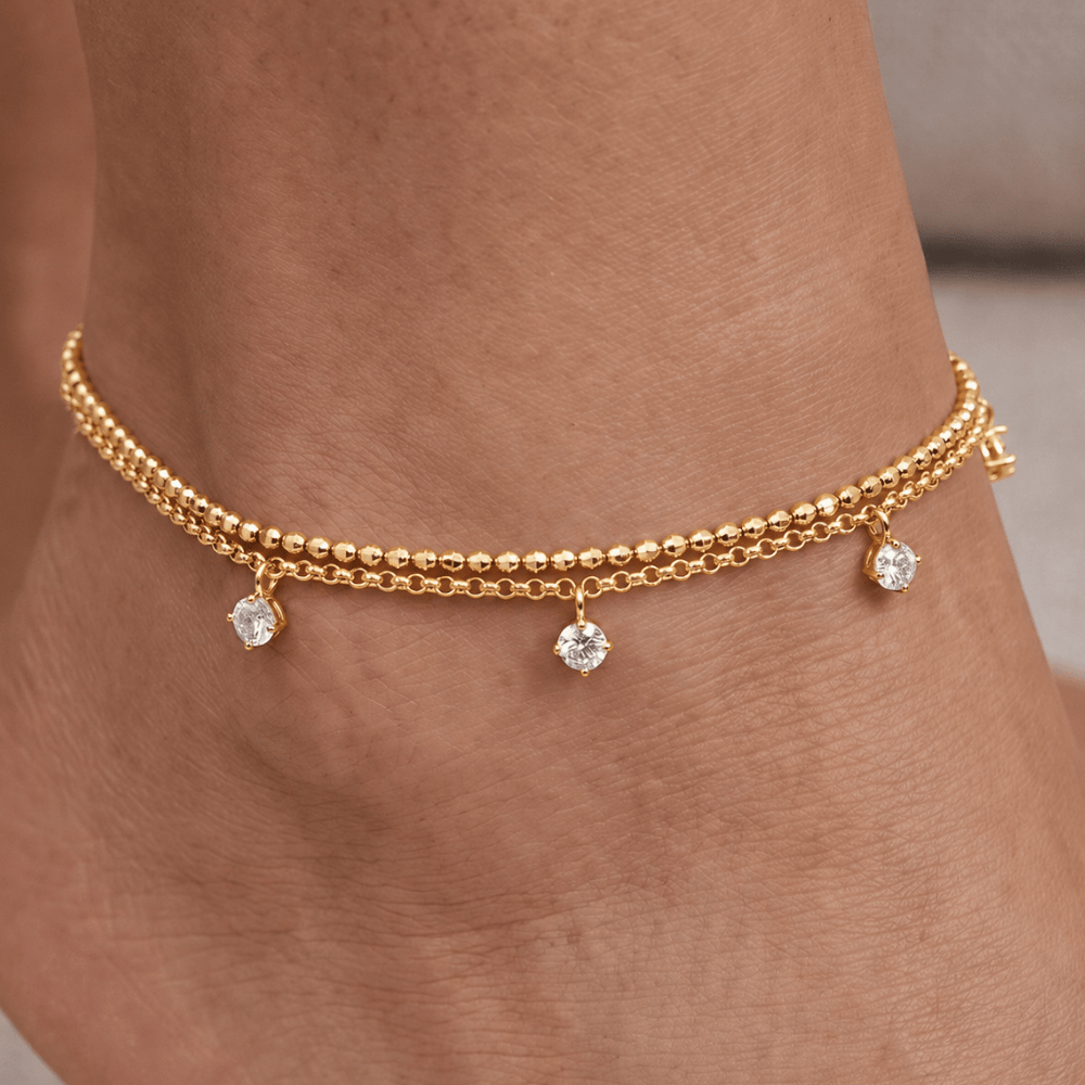 14 Karat Gold Plated Charm Chain Anklet