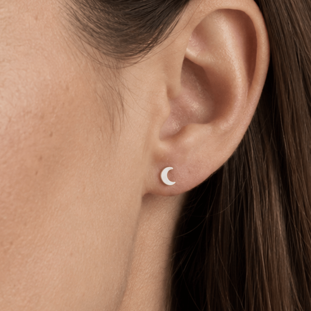 Small Polished Crescent Moon Stud Earrings