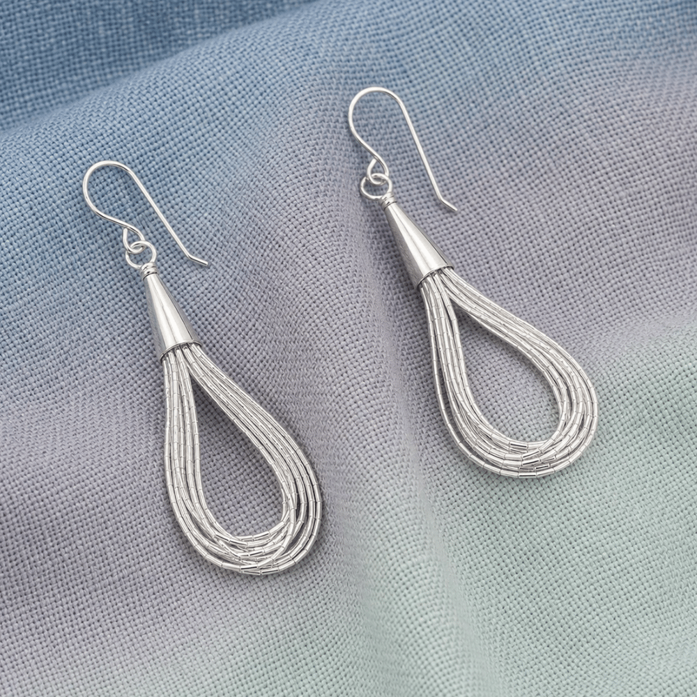 10 Strand Liquid Silver Loop Earrings