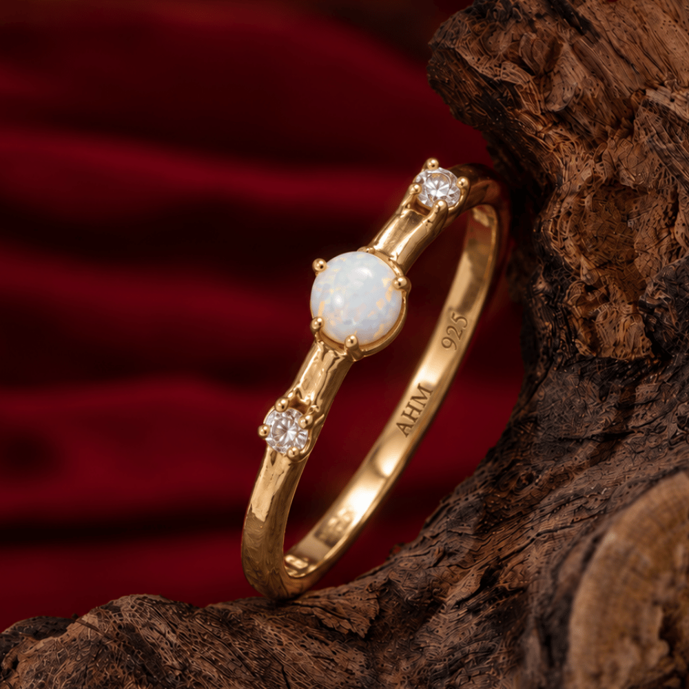 14 Karat Gold Plated Synthetic Opal and CZ Ring